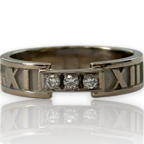 Tiffany & Co Atlas Collection 18kt White Gold 5.3mm Band Diamonds Size 10 - Picture 2 of 5